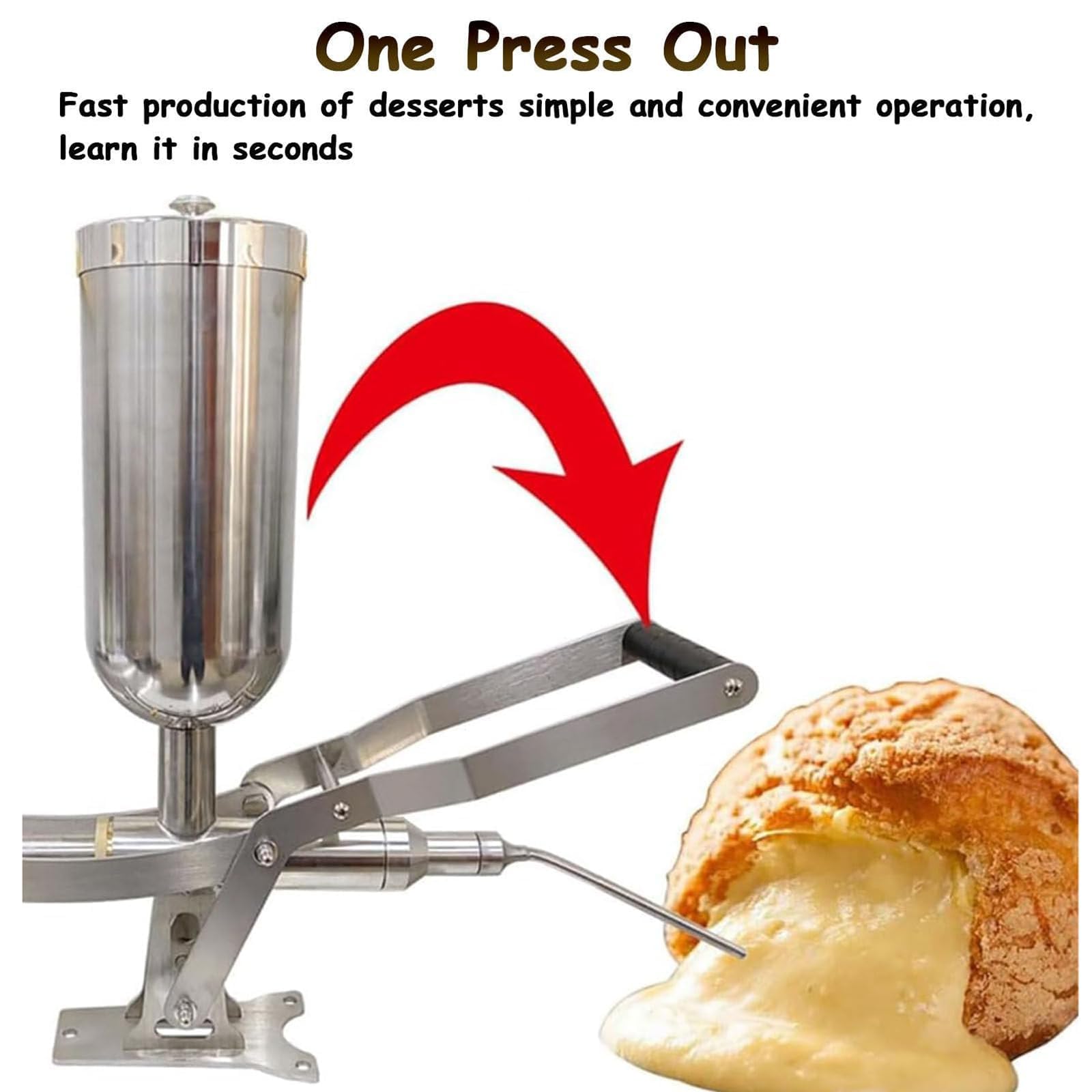 Manual Donut Filling Machine 5L Stainless Steel Manual Cream Filler with 1 Long Nozzle and 3 Short Nozzles — view 4