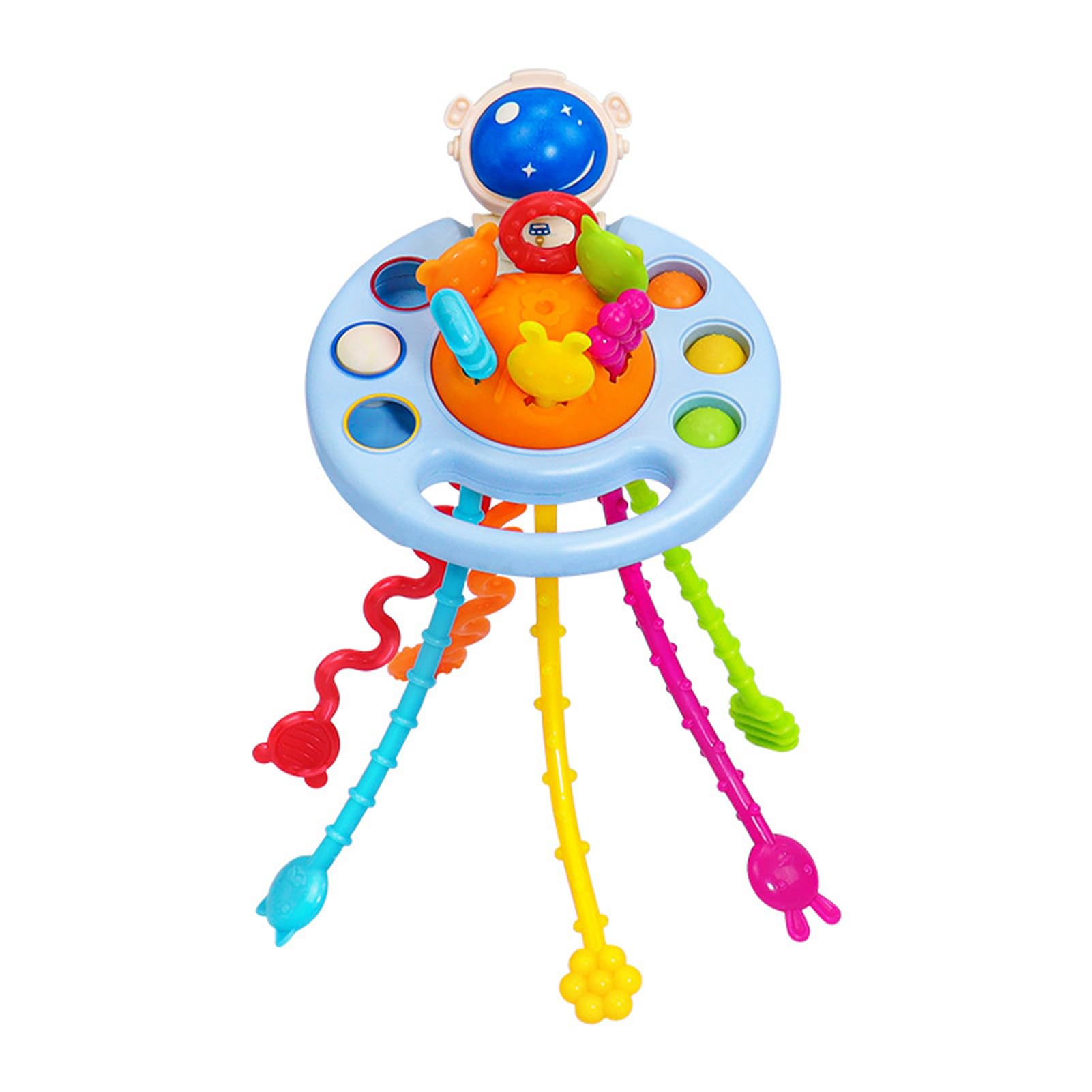 Infant Grasping Toy Cartoon Duck Astronaut Pull Stick Teething Toy Grip Training Educational Toys Rattle Teether Baby Pulling Sensory Toy Valentine's Day/Christmas/Birthday Gifts (C)