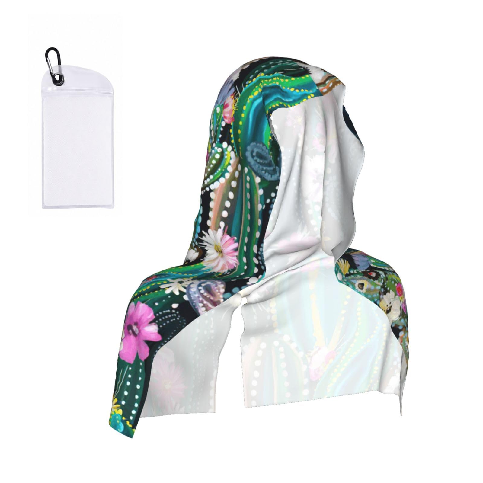 DUWAA Blooming Cactus Print Reusable Hoodie Cooling Neck Wrap, Hot Weather Outdoor Sports Workout Head Towel For Stay Chill