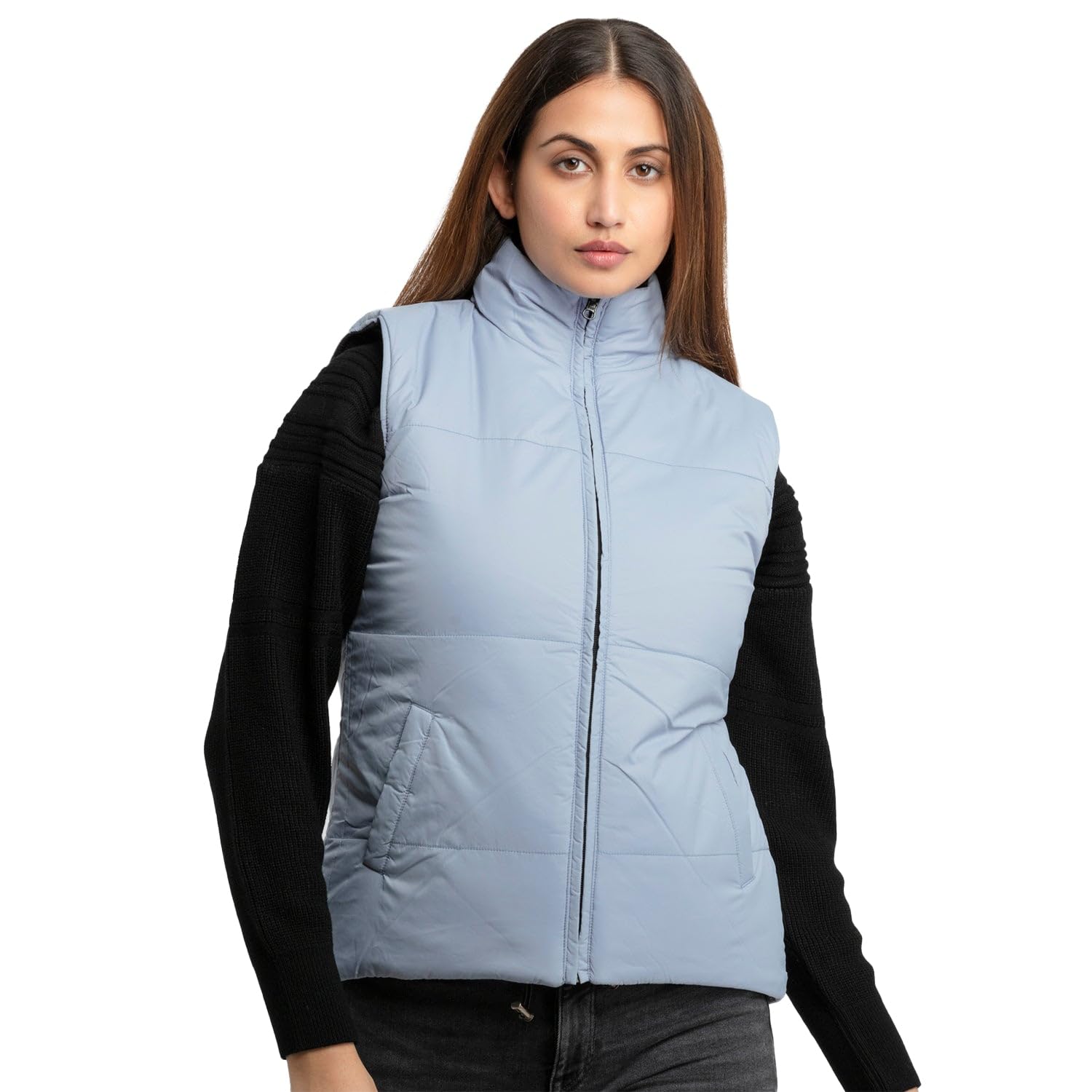 Status Quo Womens Quilted Reversible High Neck Sleeveless Jacket