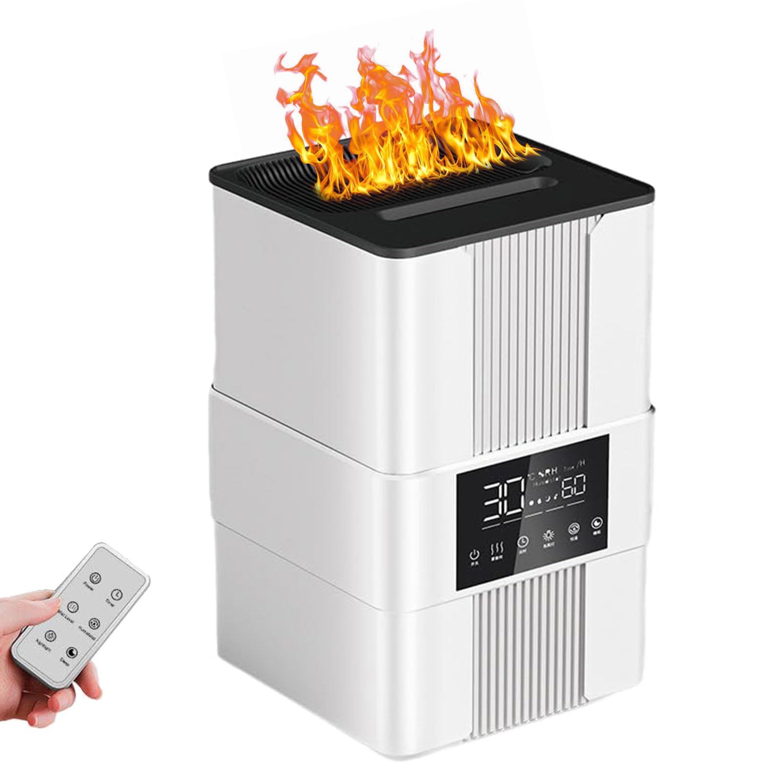 Diffusore di Oli Essenziali umidificatore a Fiamma, diffusore di aromaterapia Intelligente con modalità Nebbia Regolabile e Timer 8 Ore, Telecomando, spegnimento Automatico Senza Acqua White