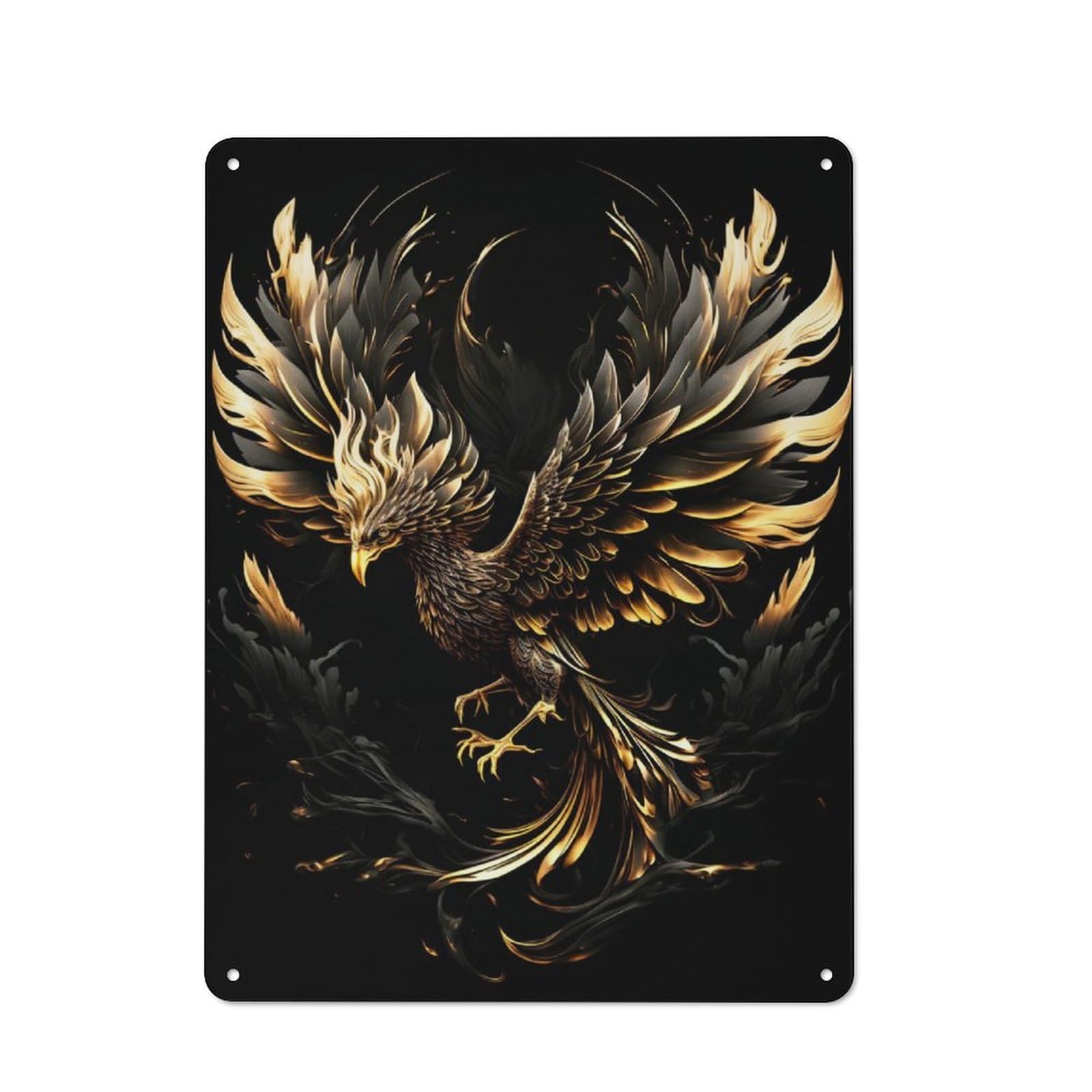 Junmoney Black Gold Phoenix Tin Wall Plaque 40X30cm With For Bar Or Restaurant, Autumn Wall Decor For Hospitality Decor Collectors