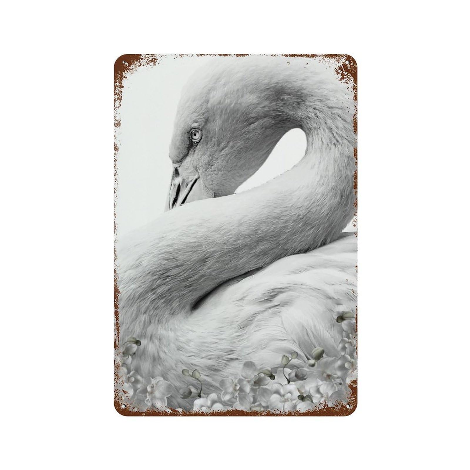 White Flamingo Face Rustic Tin Plaque 11.8"x7.9", for Pub, Kitchen And Man Cave Decor, Vintage Wall Decor