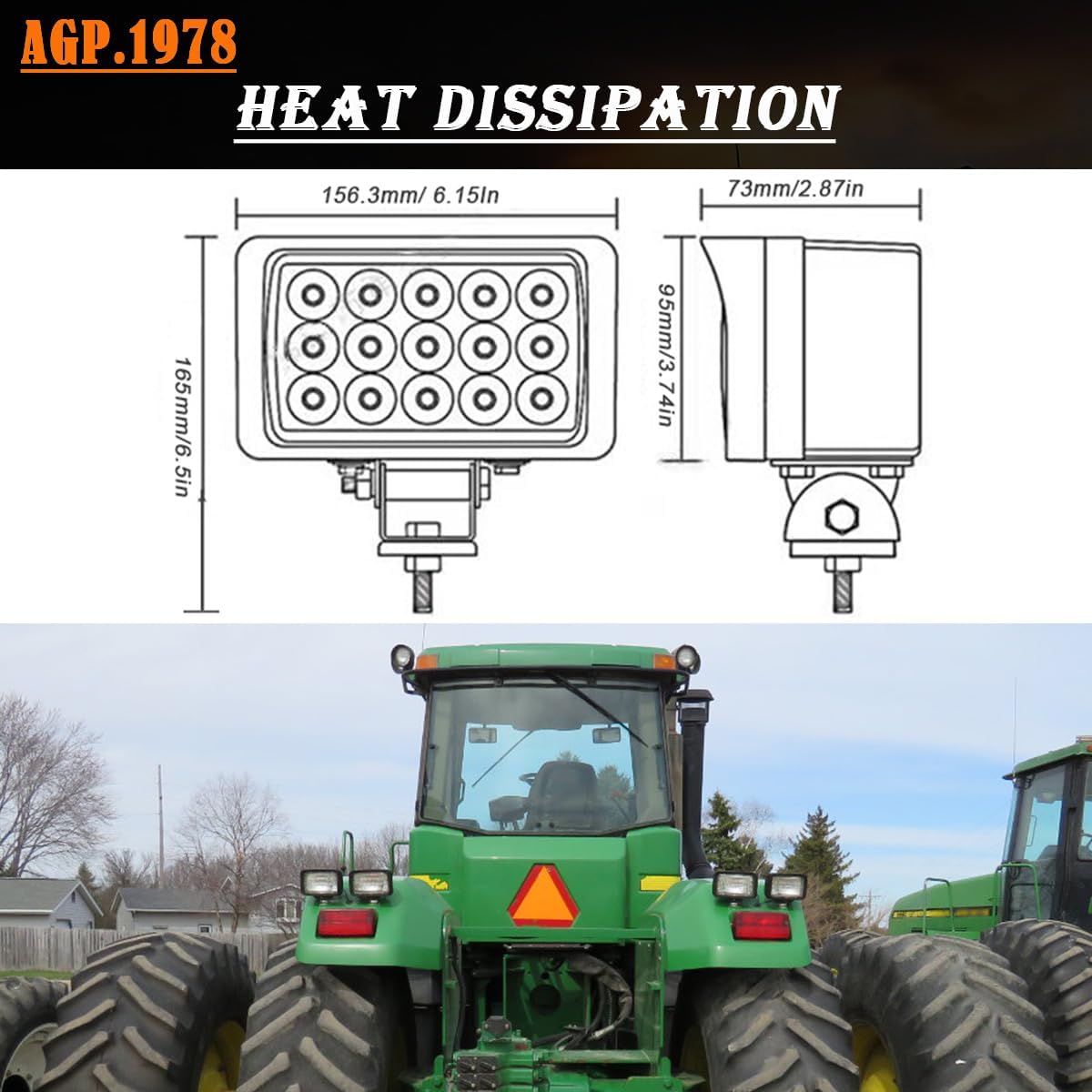 45W LED Work Light 6 In LED Flood Fog Lamp Ultra Brightness Rectangular 12V Compatible with John Deere Tractor Combine, Agriculture Vehicles off road, Tractor (DT Connector Flood)
