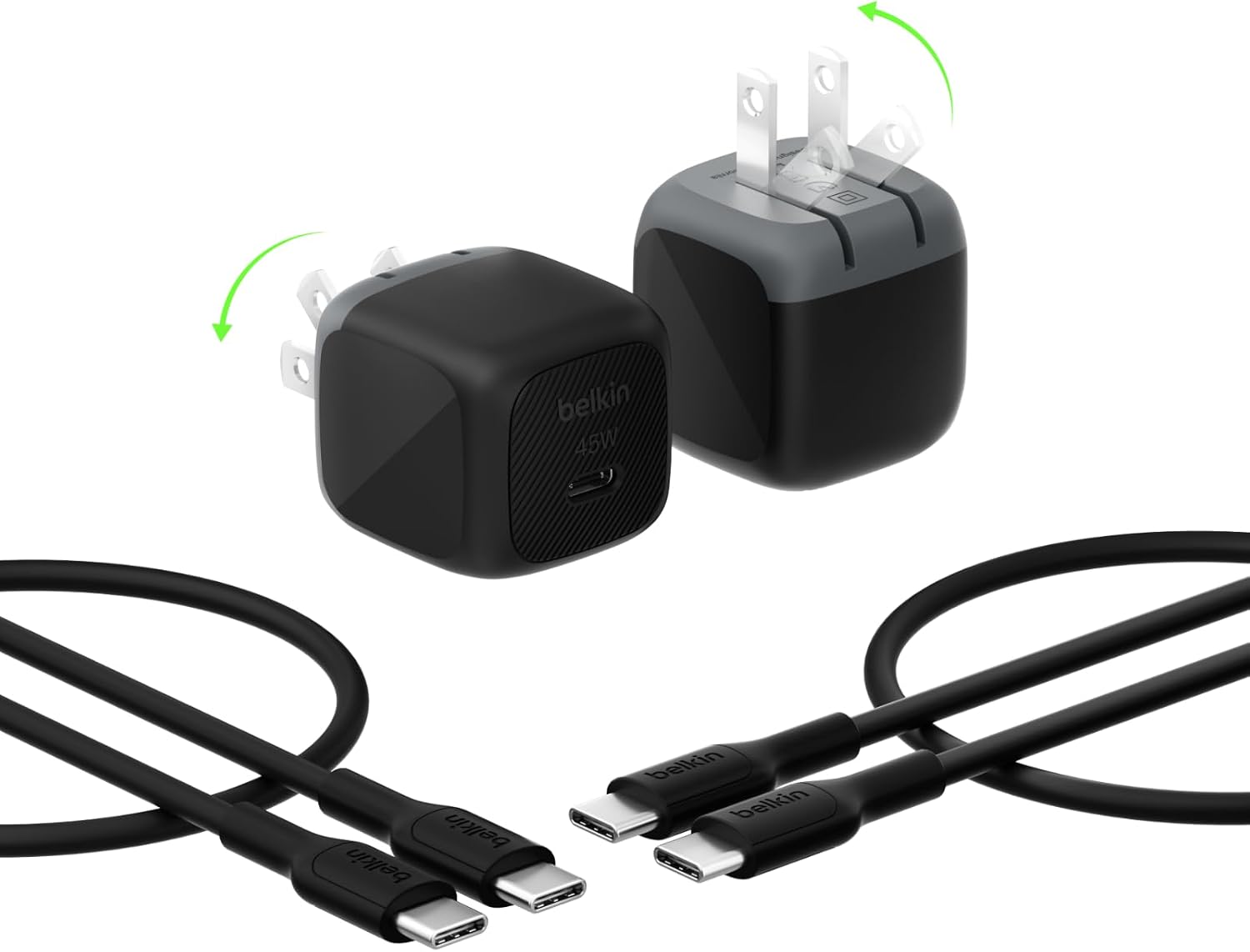45W Compact USB C Charger Block, 2 Pack, Fast Charging for Travel | PD 3.1, PPS, Travel Charger, Chromebook, iPad, iPhone 17, Samsung Galaxy, Pixel, Foldable Prongs, 3.3 ft Cables Included
