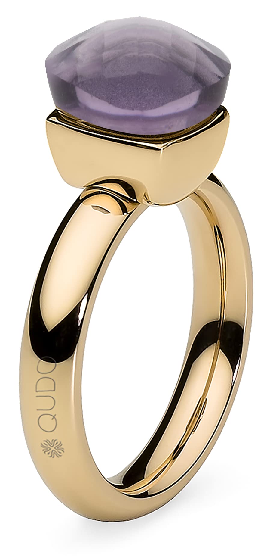 Qudo Firenze Edelstahl gold farbener Ring mit wisteria Stein (lila)