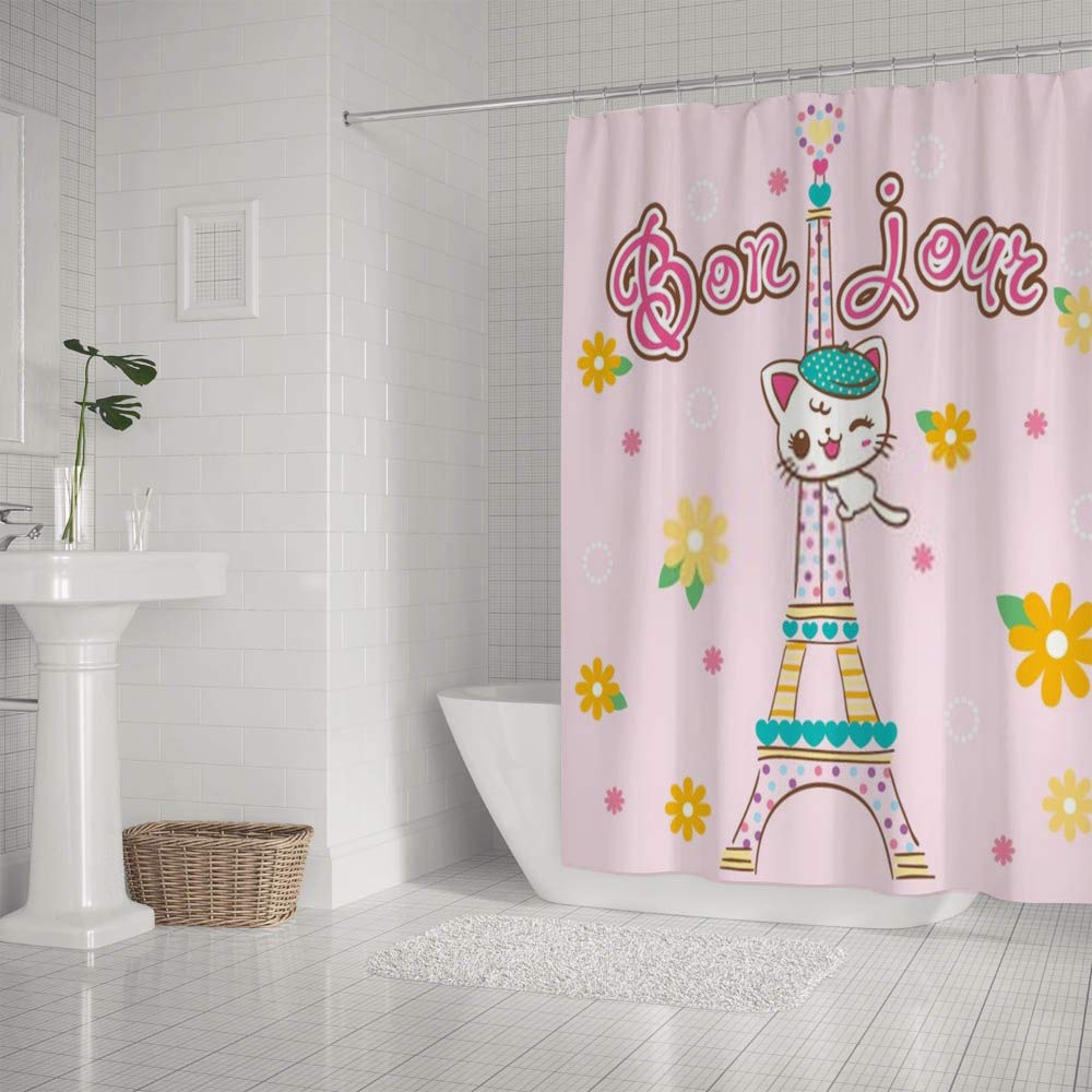 Rideau de douche imperméable chat mignon tissu baignoire 60x72