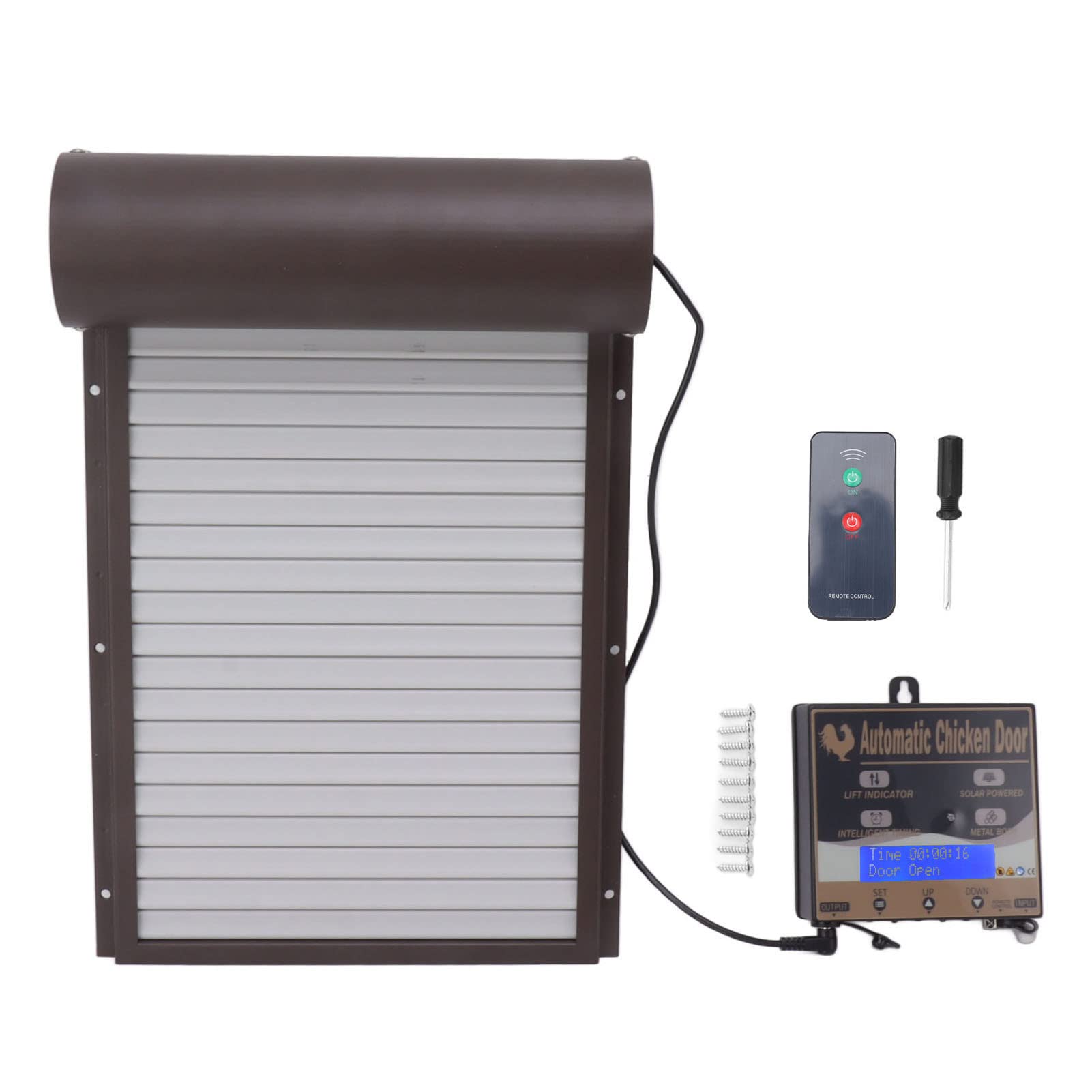 Automatische Kippenhokdeur Programmeerbare Aluminium Kippenhokken Deuropener met Timer Lichtsensor Afstandsbediening 3 Modi Aluminium Kippendeur Automatische Kippenhokdeur (Bruin