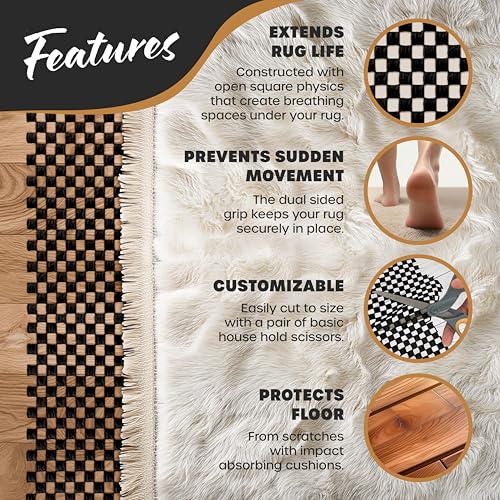 Nevlers 5'x7' Black Anti Skid Rug Gripper for Hardwood Floors & Other Surfaces | Thick PVC Non Slip Rug Pad 5x7 Ft. | Trim-to-Fit Under Rug Non Slip Pad & Carpet Pad | Rug Stoppers to Prevent Sliding