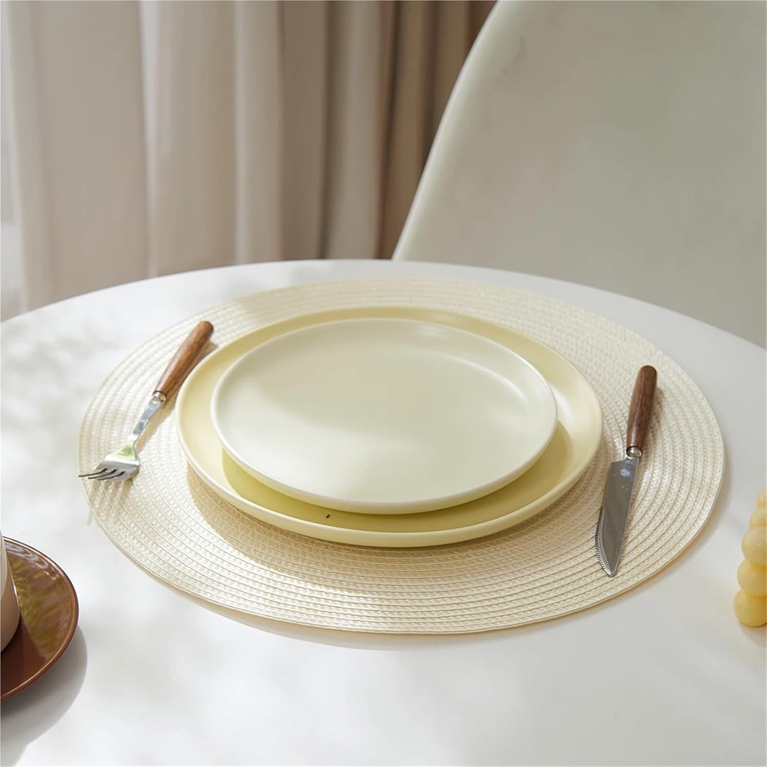 Round Braided Set of 6 Washable Round Placemats for Kitchen Wedding Dining Table 38cm Woven Heat Place Mats(Mustard Yellow)