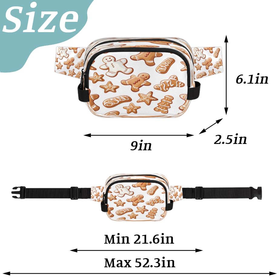 Cute Gingerbread Waterproof Square Fanny Pack with Adjustable Strap Dual Zipper Storage Lightweight Design for Travel Hiking Running Daily Use Unisex Crossbody Waist Bag for Men Women