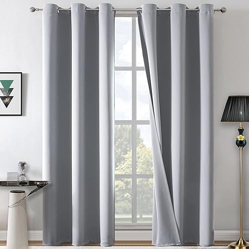 Rutterllow Blackout Curtains for Living Room, Thermal Insulated Window Drapes 2 Panels for Bedroom, Grommet Top (42x84 Inch, Light Grey)