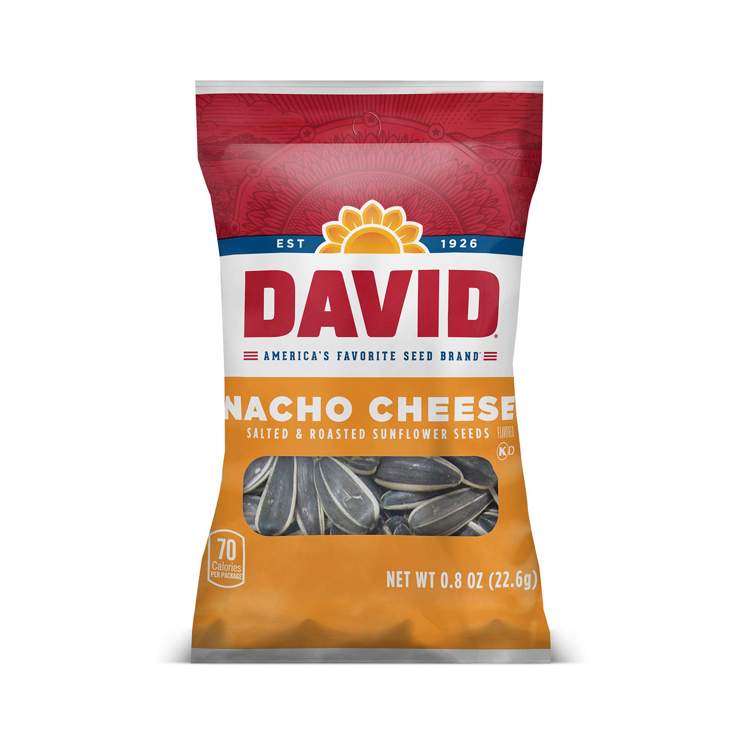 DAVID Sunflower Seeds, Nacho Cheese Flavor, Easter Basket Stuffer for Baseball Players, 0.8 oz., 36-Count (Pack of 9)