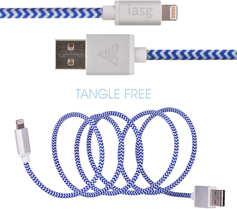 Blасk Frіdау - 50% оƒƒ 5-Pack Lightning Cable, Iasg Lightning to Reversible USB Cable - Apple MFi Certified - Nylon Braided with Aluminum Housing Syncing Charging Cord for iPhone iPad iPod -3.3 Feet(1 Meter)- Blue and White
