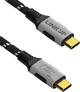 LINKUP - USB 4.0 240W 40Gbps Type-C Thunderbolt 3/4, 8K@60Hz Video, Durable Sleeved Cable - Compatible with iPhone 15 Pro/Max, MacBook Pro/Air, iPad Pro, Galaxy S23 Fast Charging (3.3ft/1m) - BK/WH