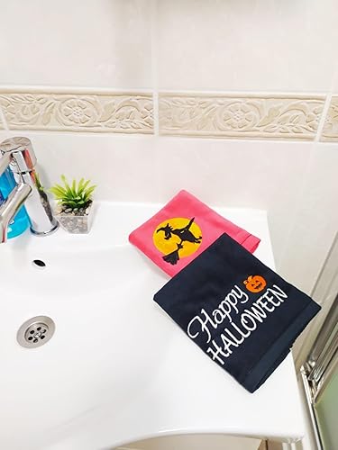 Miniatura 7 de Paquete de 2 toallas de mano con texto en inglés "Happy Halloween", 100% algodón suave, relleno de cestas, (11 x 18 pulgadas), toallas de mano