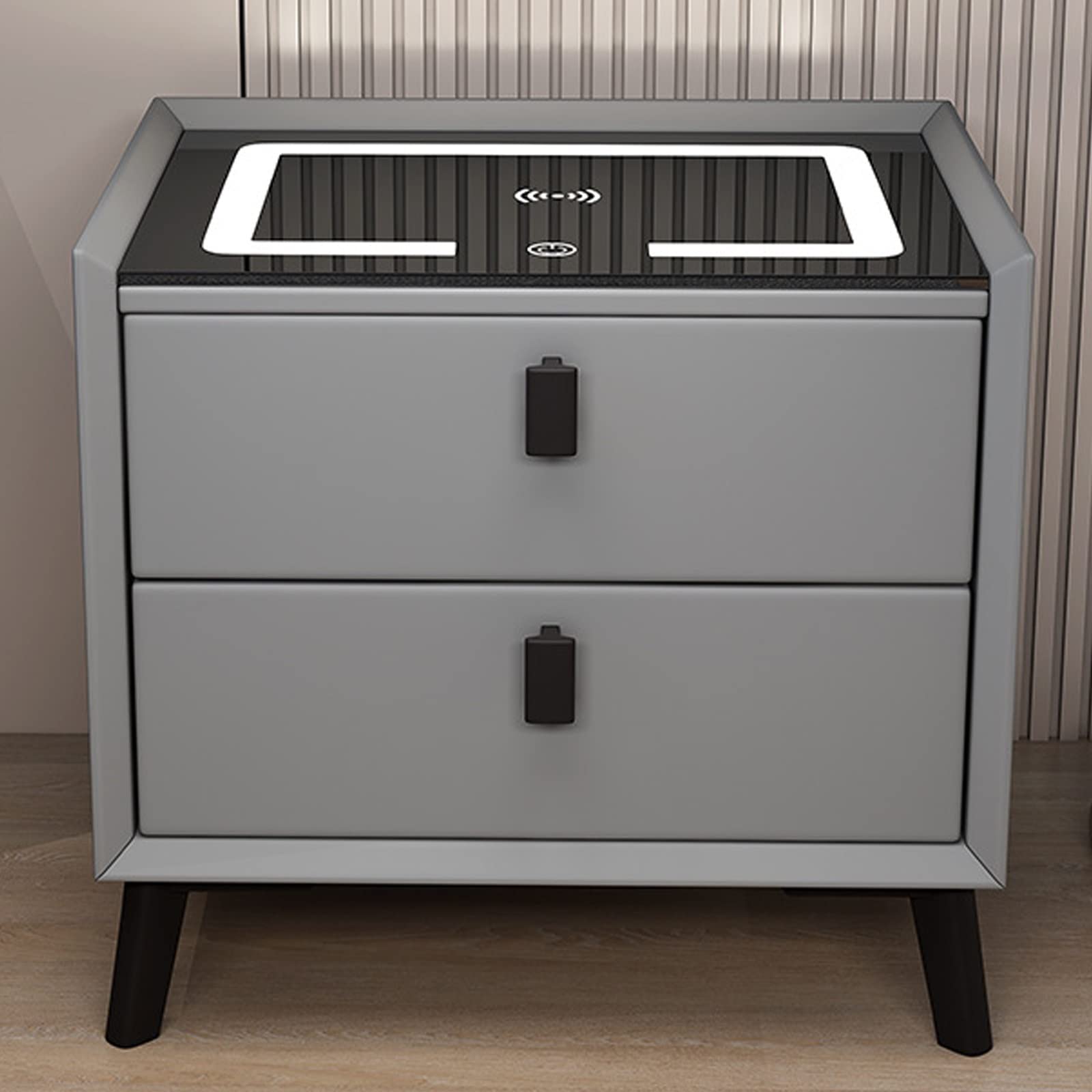 Table de chevet intelligente en gris foncé, finition premium avec éclairage LED variable