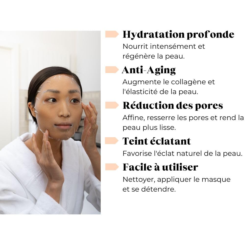 Dermaroller Masque facial à l'acide hyaluronique contre la peau sèche - Skincare (Premium) Hydrate, atténue les rides, favorise la formation de collagène - 1 x 10 pièces) (pack de 10)