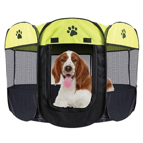 Cercadinho Extra Grande Tecido Cão Gato Coelho Pets Tenda Casinha Cercado Portátil Amarelo E Preto 1