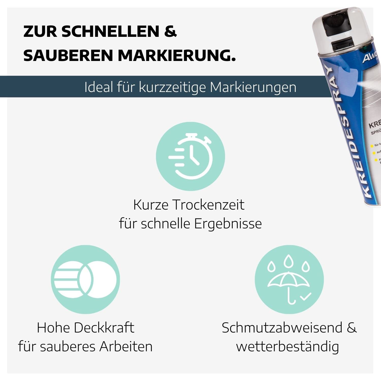 Kreidespray Weiß 500 ml I 12 Dosen Kreidefarbe Spray I Kreidefarbe weiß für kurzzeitige Markierungen I schnelltrocknend & FCKW-frei I Sprühfarbe weiß mit patentiertem Sprüh-Kopf