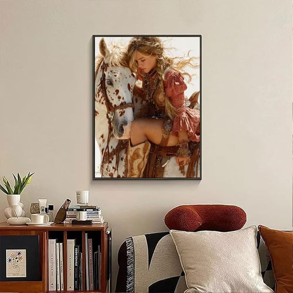 Kobiety I Konie Diamentowe Malowanie Dorosłych Zestawów, 5D Wiertło Okrągłe Diamenty Malarstwo Dzieci Malarstwo, Diamant Art Haft Cross Stitch Obrazy, Mozaika Sztuka Do Dekoracji Ściany 80x110cm HJ8