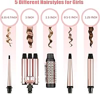 Vista 2 de Hair Curler Wand Curling Irons MOCEMTRY Hair Curling Iron with Curling Brush Hair Curler with Interchangeable Barrels 035-125and 3 Barrel Curling