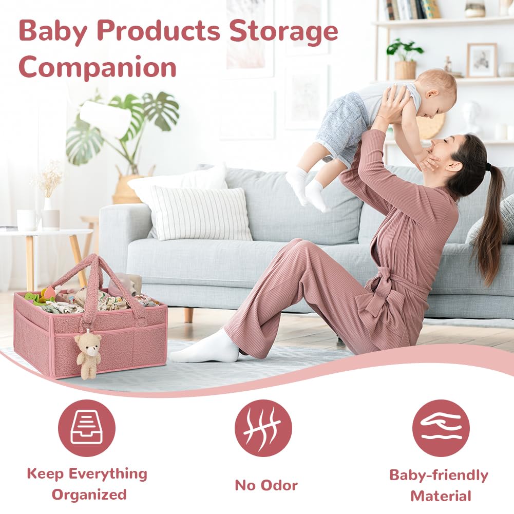Organizador Pañales, Cesta Organizadora Bebe, Grande Pañales Bolso Para Bebés para Bebes Recien Nacidos de Viaje (Rosa)