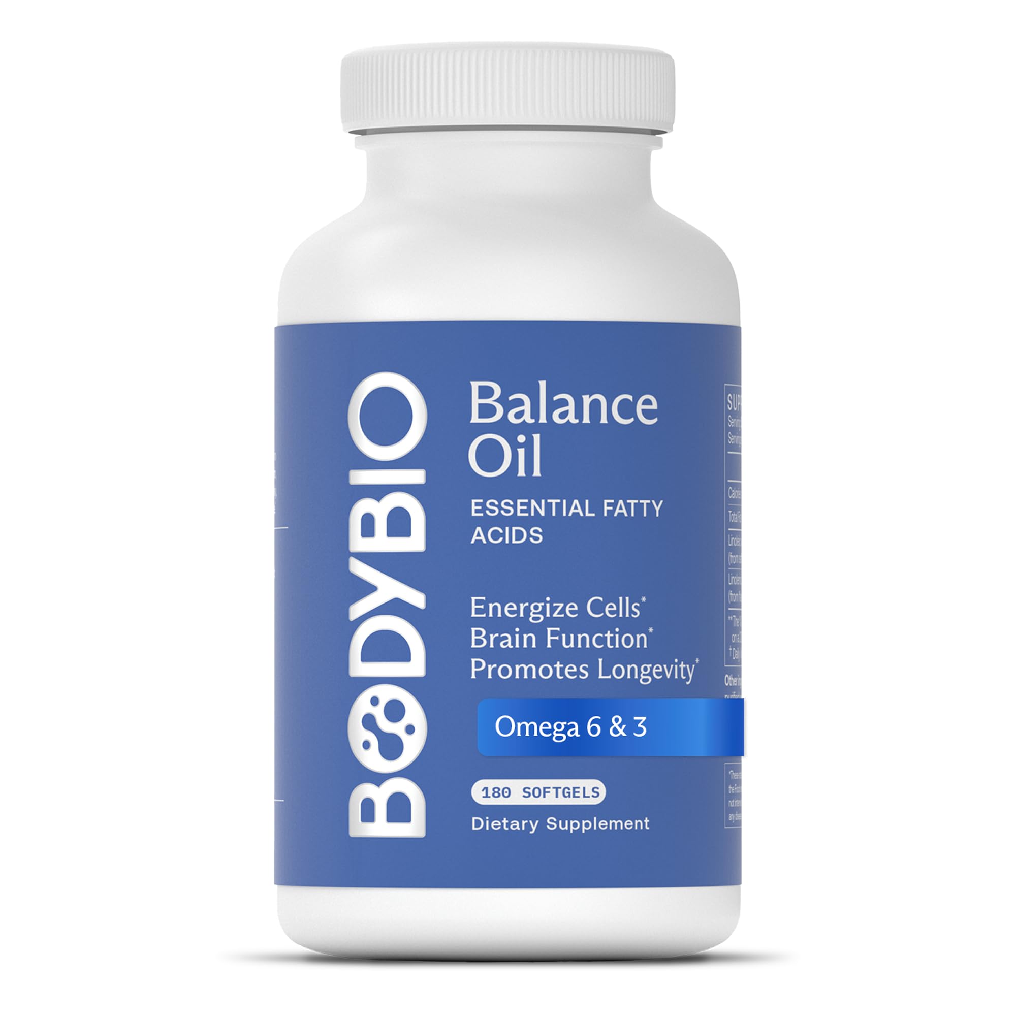 Balance Oil - Essential Fatty Acids Omega 3 & 6 - Cold Pressed, Organic Safflower and Flax Seed Oil Blend for Brain & Mood Support and Cellular Health, 180 Softgels