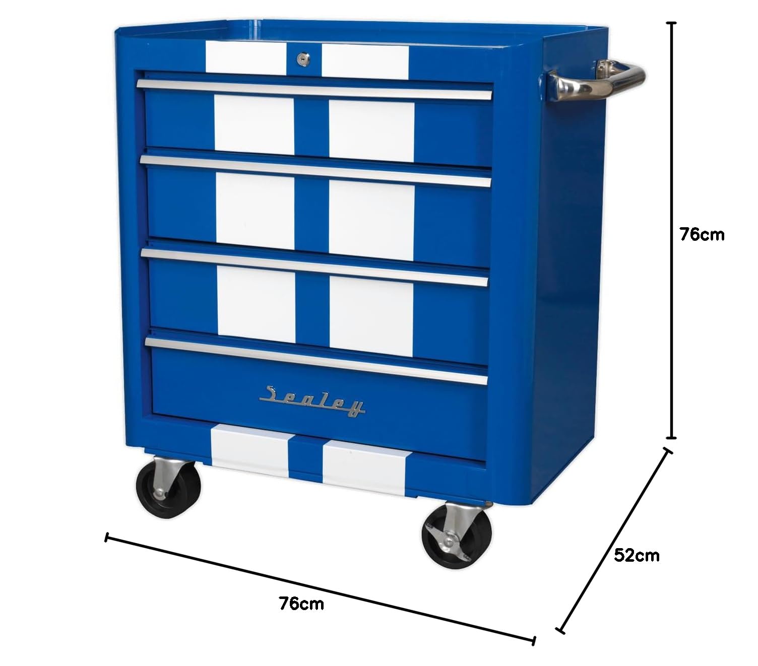 Sealey Ap28204bws Roulettes 4 tiroirs rétro Poids Bleu avec rayures blanches