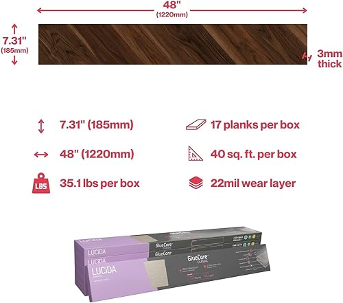 Miniatura 7 de Lucida USA - Piso vinílico imitación madera, adhesivo, para proyectos de bricolaje, 16 tablones, GlueCore, 39 pies cuadrados