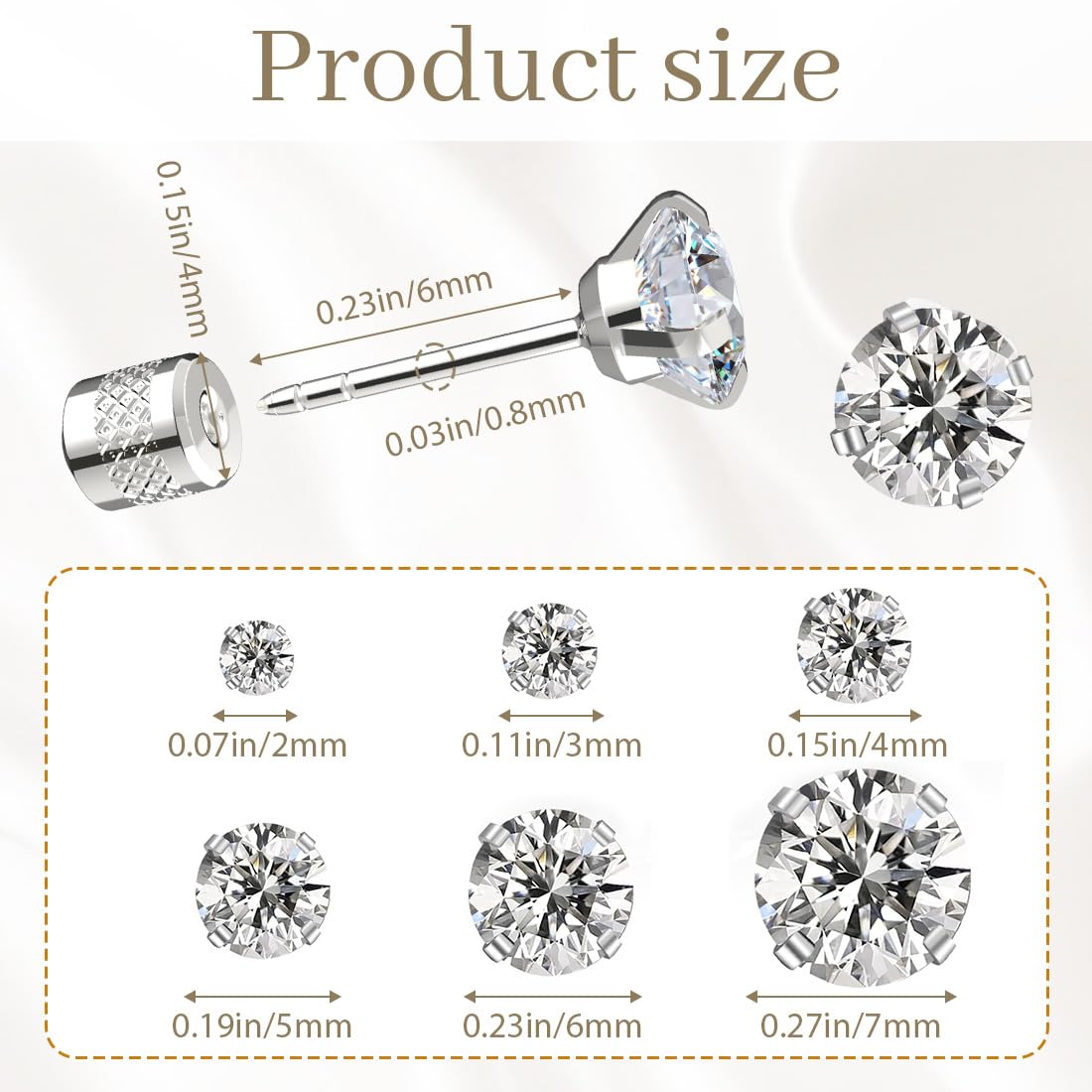 6 Paia Orecchini Acciaio Chirurgico per Donna Uomo Orecchini Punto Luce Piercing Trago, orecchini intarsiati con zirconi cubici Orecchini a Bottone Anallergico Cartilagine Piercing All'orecchio