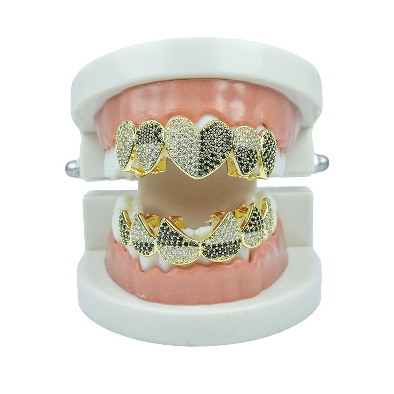 Generic Grille do zębów pozłacane 18-karatowym złotem, luksusowa, sześcienna cyrkonia, laboratorium twarzy, symulowane diamentowe zęby Grillz z dodatkowymi prętami formującymi w zestawie dla mężczyzn