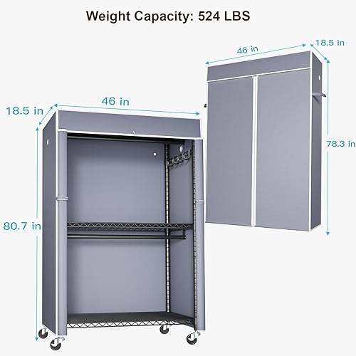 Miniatura 5 de FUTASSI Perchero negro con cubierta gris, armarios con ruedas P1C Plus, perchero de metal para colgar ropa, armario de almacenamiento de ropa, 46