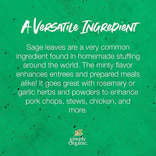 image for Simply Organic Ground Sage Leaf, 1.41 Ounce, Sweet Earthy Flavor, Hint