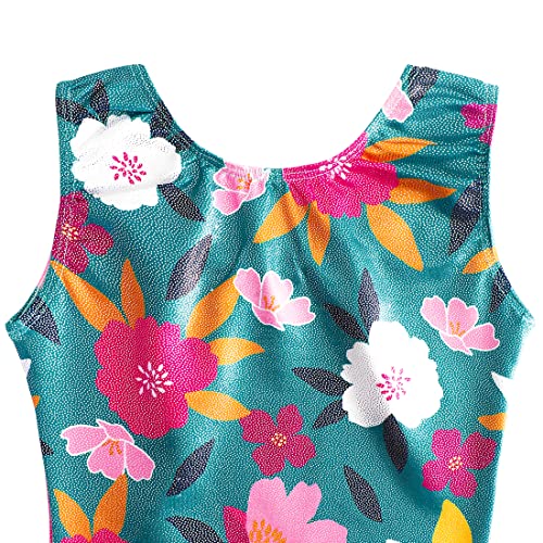 Hoziy Floral Gymnastics Leotards For Toddler Girls 5T Size 5-6X Year Old Green White Pink Flower Biketard Leotard With Shorts Tumbling Outfits Kids Leo Maillot Gimnasia Nina Shiny Sparkle thumb #2