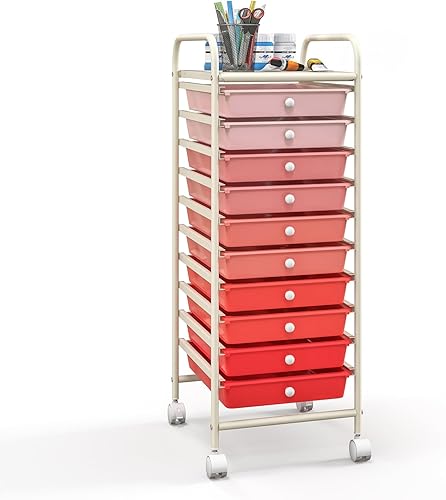 Miniatura 9 de Giantex Carrito de almacenamiento de 10 cajones con rueda universal, carrito rodante con asa, unidad de almacenamiento organizadora para el hogar