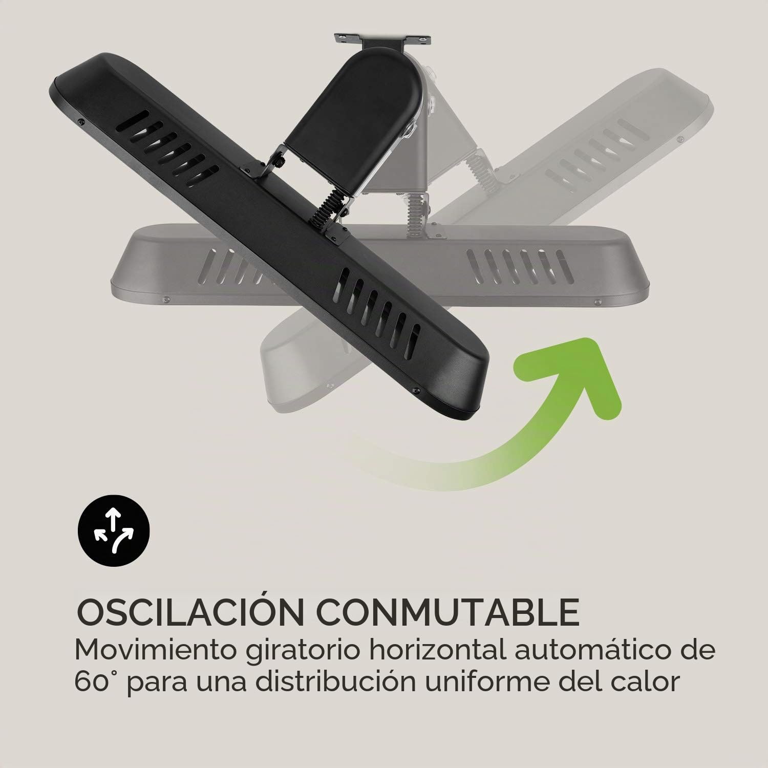 blumfeldt Gold Bar 2000 Swing - Calefactor infrarrojo, Automático, Hasta 40 m², Horizontal con oscilación a 60°, Potencia de 2000 W, 3 niveles de calor: 800/1200 / 2000 W, Mando a distancia, Negro