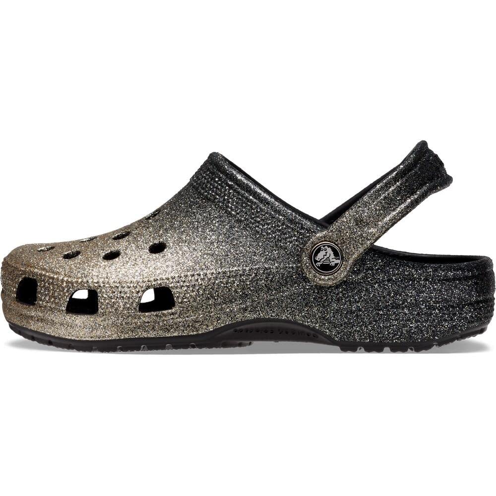 Crocs Unisex Classic Sparkly Clogs | Metallic and Glitter Shoes for Women, Black/Gold, 6 US