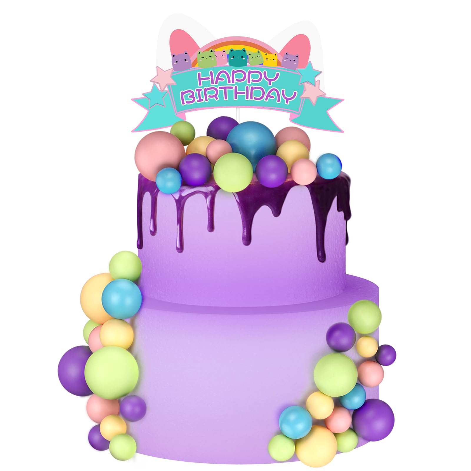 VioraWhite 31 Pcs Dolls Happy Birthday Cake Topper Color Ball Cupcake Topper Cute Cake Decoration for Birthday Party Supplies