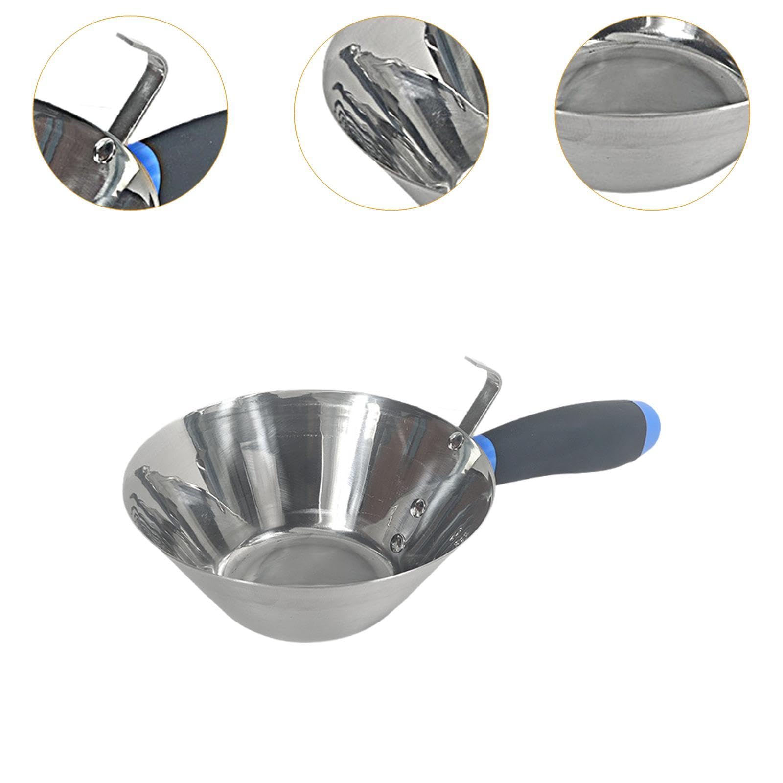 Milageto Cubo de acero inoxidable con pala, resistente, mango cómodo, herramienta para enlucido, bandeja para barro para proyectos de bricolaje de albañilería
