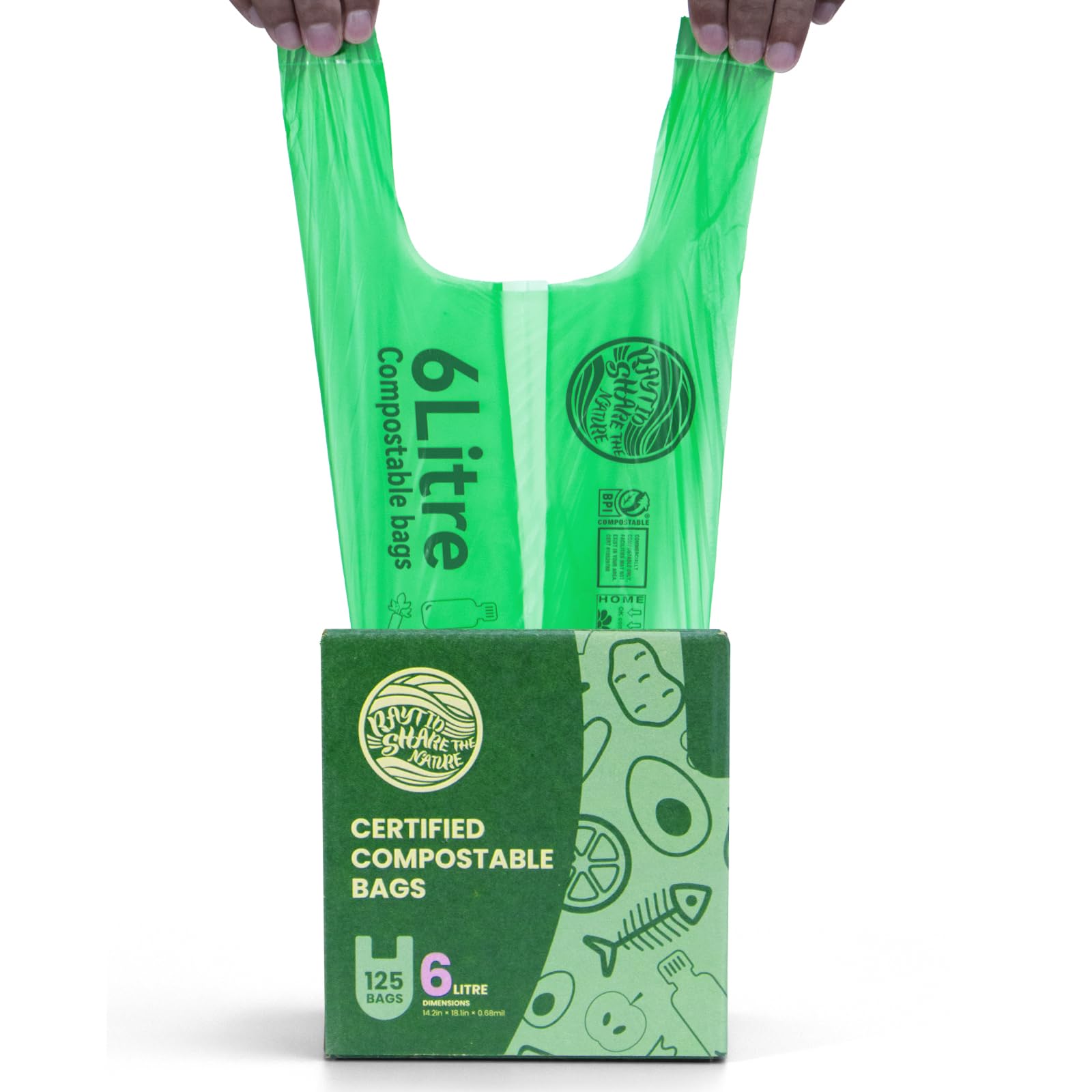 Sacs poubelle de cuisine compostables 6l RAYTID avec poignées pour déchets alimentaires