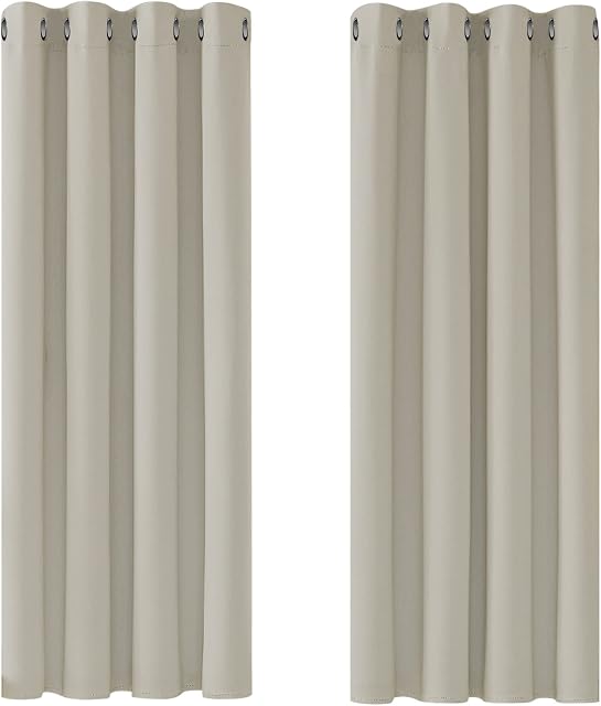 Deconovo Super Soft Eyelet Curtains Thermal Insulatde Blackout Curtains for Livingroon 46 x 54 Inch Light Beige 2 Panels