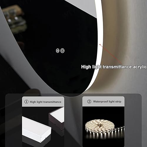 Miniatura 3 de Espejo retroiluminado LED para baño con luces, espejo de baño grande montado en la pared, espejo de baño acrílico iluminado CRI90+ IP54, espejo de