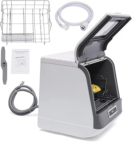 Miniatura 5 de Lavavajillas portátil para encimera, 4 programas de lavado, función de secado al aire, máquina automática de limpieza de calefacción profunda para