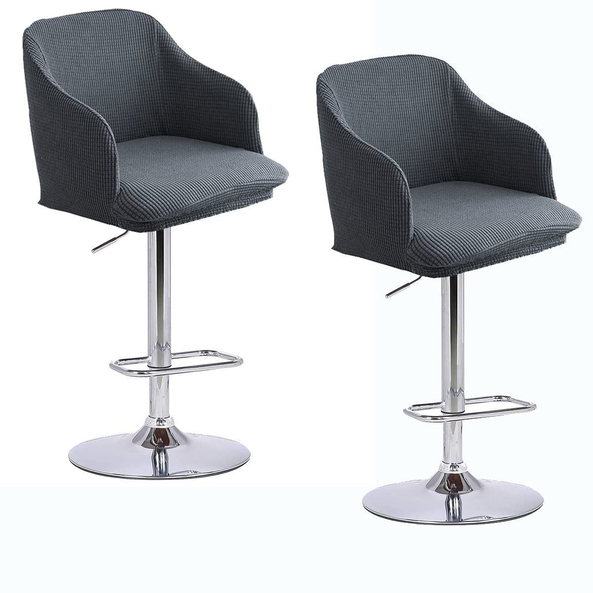 Stretch Curved Back Bar Stool Slipcovers with Arms Set of 2 Dark Grey Swivel Chair Protector for Counter Kitchen Dining Room
