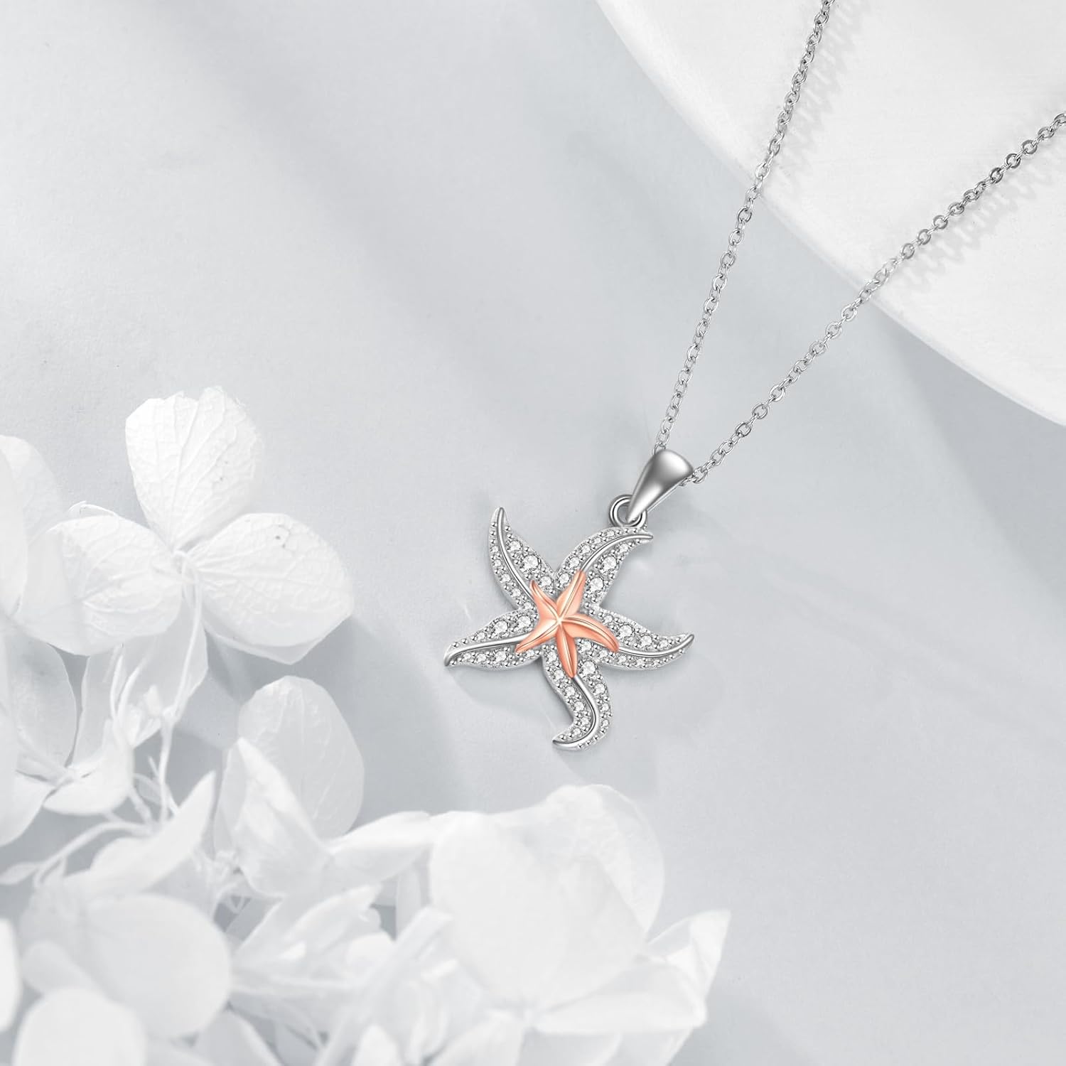 TIGER RIDER Ocean Necklace Sterling Silver Starfish Pendant Necklace Cubic Zirconia Starfish Jewelry Birthday Gifts for Women Ocean Lovers - Image 3