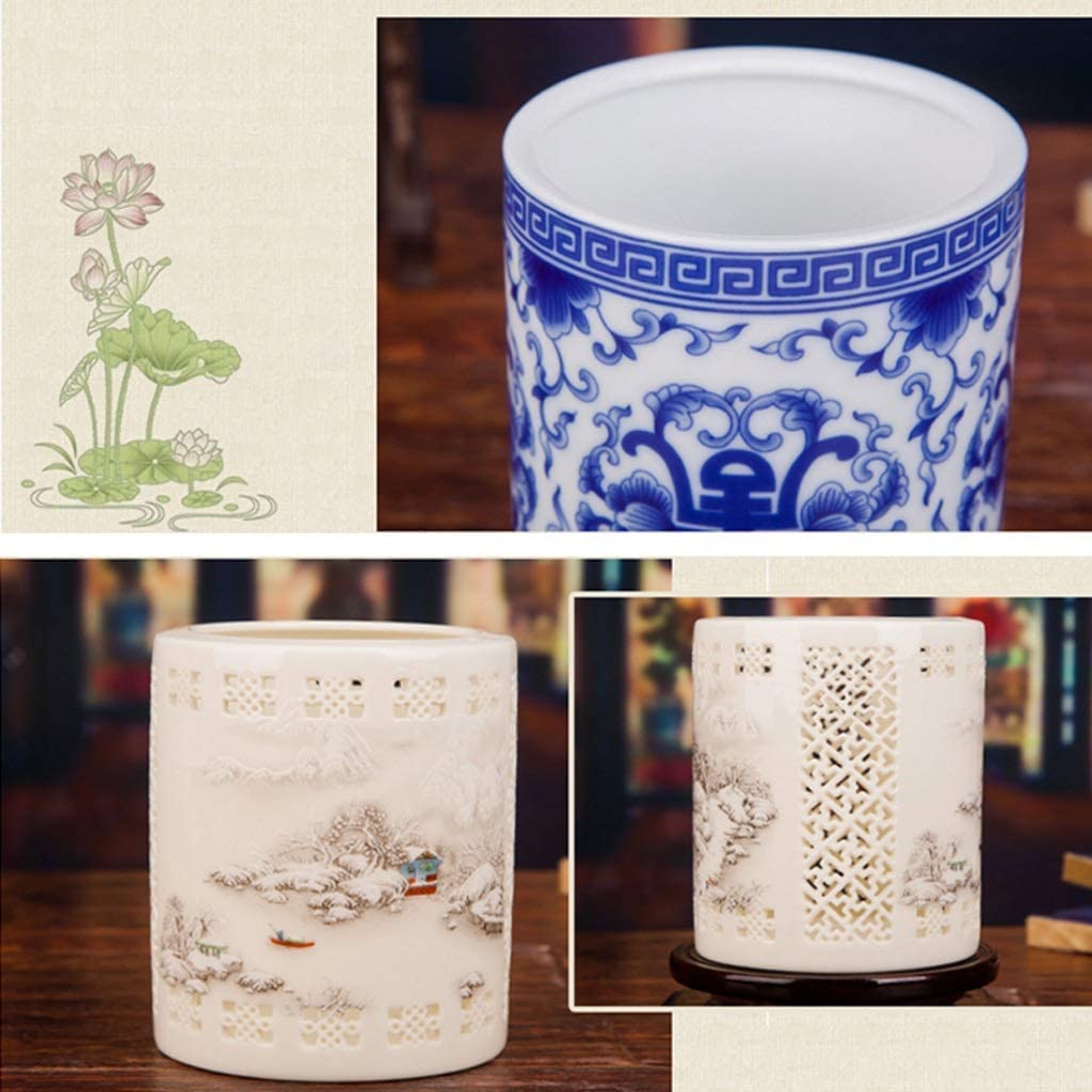 Pojemnik na Długopisy Ceramiczny Uchwyt Na Pióro Chiński Styl Grawerowanie Posiadacz Dekoracji Atrament Twórczy Pióra Biuro Biurowe Do Wysyłania Nauczycieli Piły Organizer na Biurko Przybornik(A)