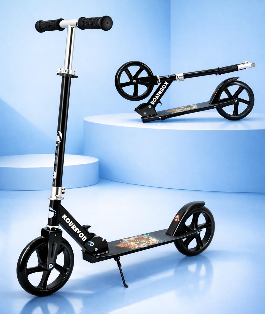 8" Big Wheels 4 Height Adjustable, Max Load 240 LBS Kick Scooter for 6+ Years Old Kids, Teens, Youth and Adults. Commuter Scooters with Lightweight, Foldable(Multicolour.)