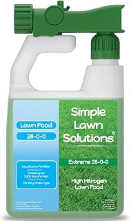 Simple Lawn Solutions 28-0-0 High Nitrogen Liquid Fertilizer - Quick Green & Growth Lawn Food Spray for All Grass Types, 32 oz with Attached Sprayer