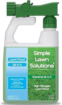 Maximum Green & Growth Fertilizer High Nitrogen 28-0-0 Liquid Lawn Food Spray Spring & Summer- Any Grass Type- Simple Lawn Solutions - Concentrated Quick & Slow Release Attached Sprayer (32 Ounce)